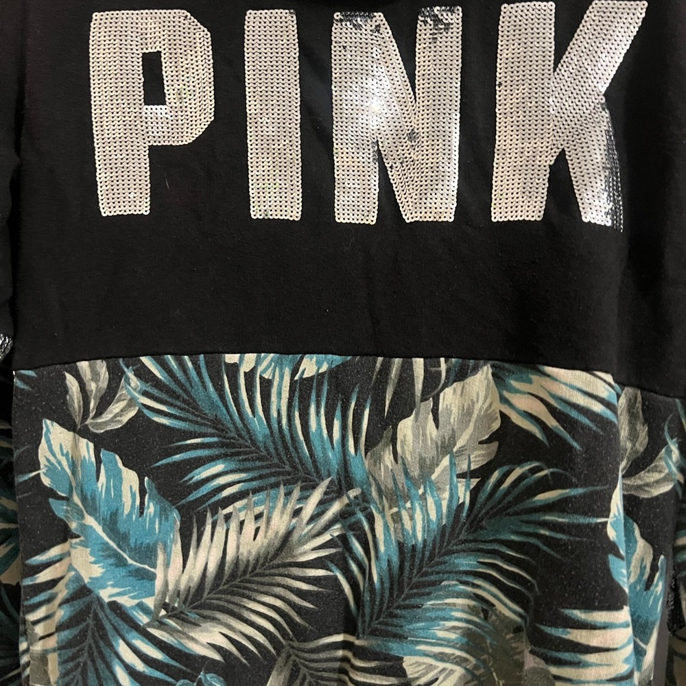 Victoria's Secret Black and Teal Tropical Hoodie